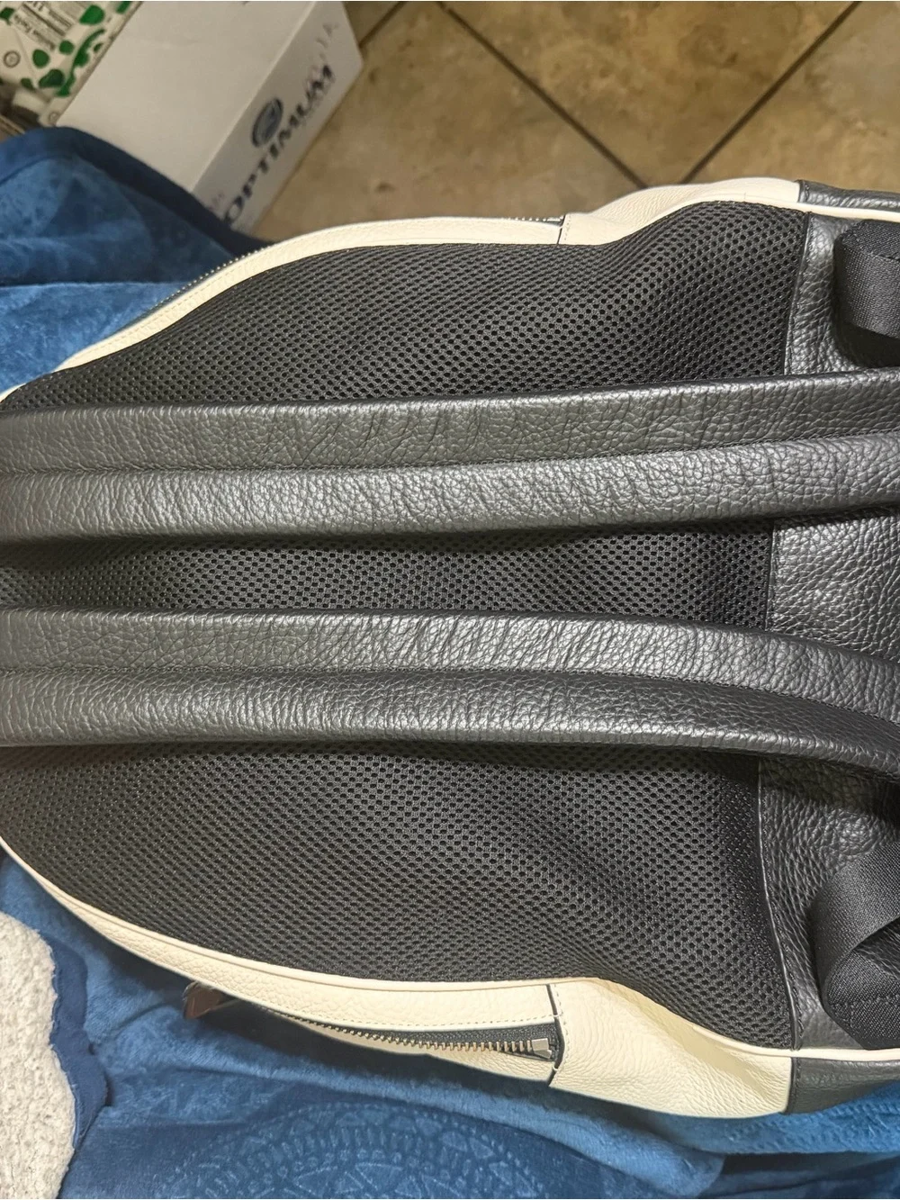 Coach White and Black Leather Backpack with Baseball Graphic